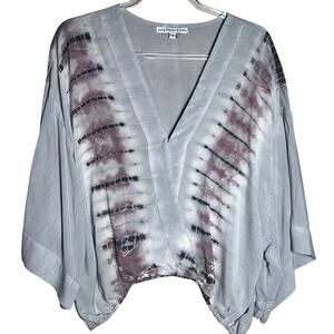 Young Fabulous & Broke YFB Tie Dye V-Neck Cropped Blouse Top Gray S Oversized